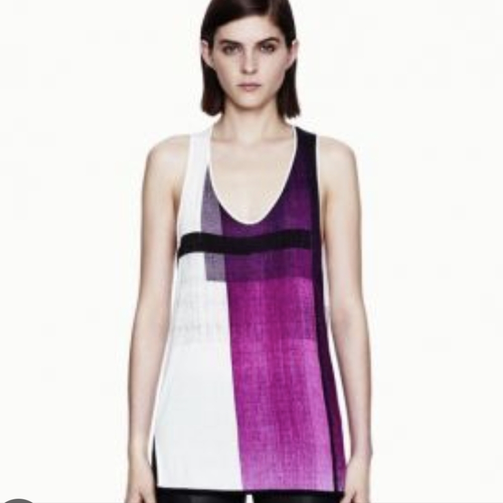 HELMUT LANG Chroma Tank XS Abstract Print Top Sleeveless Brushstroke Tunic P